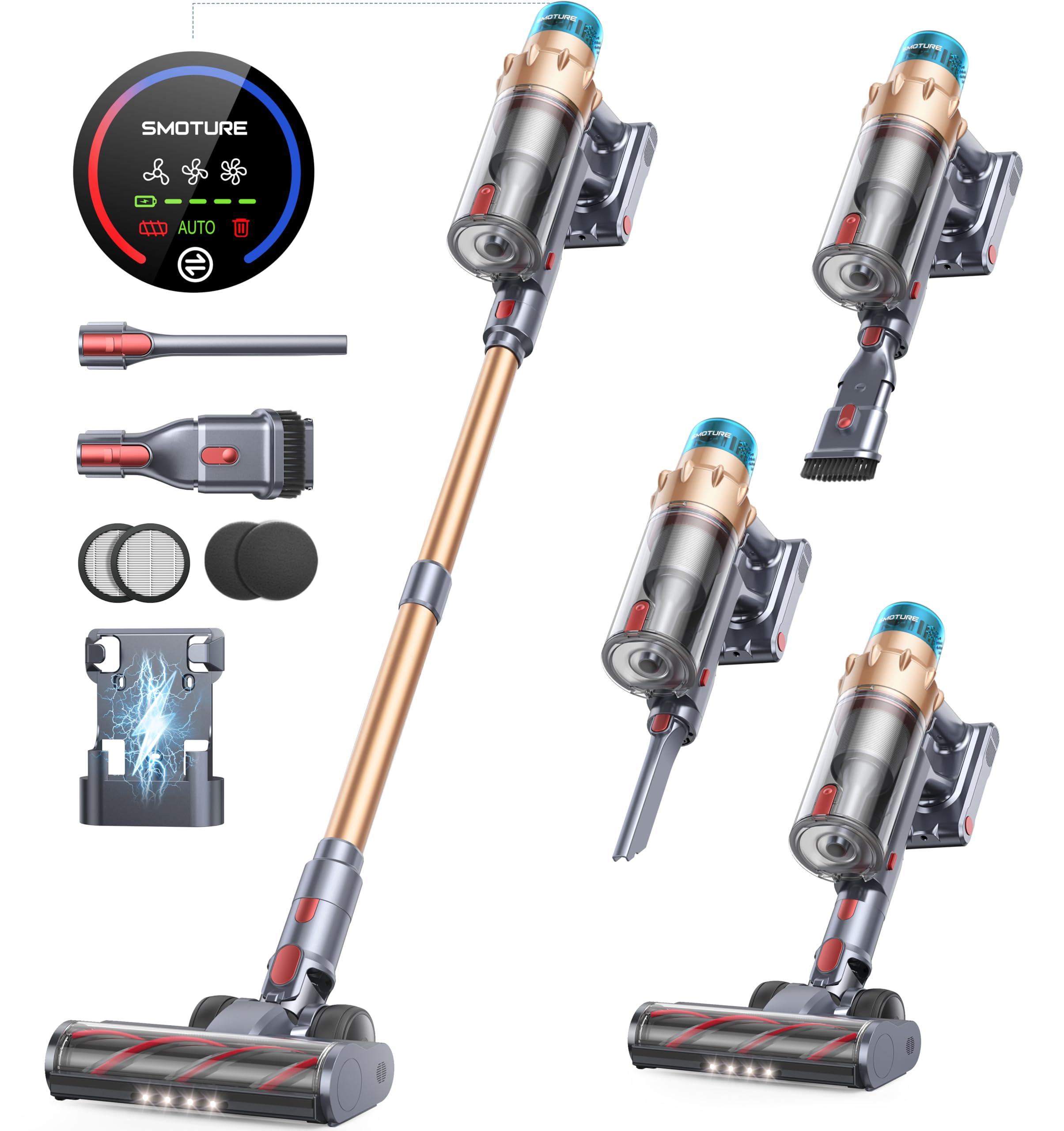 Cordless Vacuum Cleaner with 550W 45KPA 60 Mins Runtime for Home
| Self-Standing Cordless Vacuum with Charging Dock and